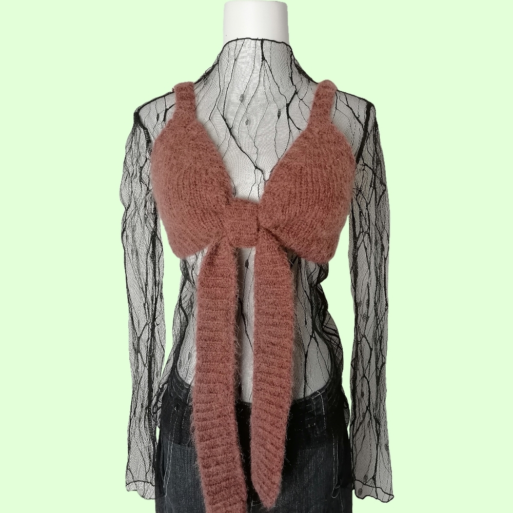 🦊 handmade brown knitted top